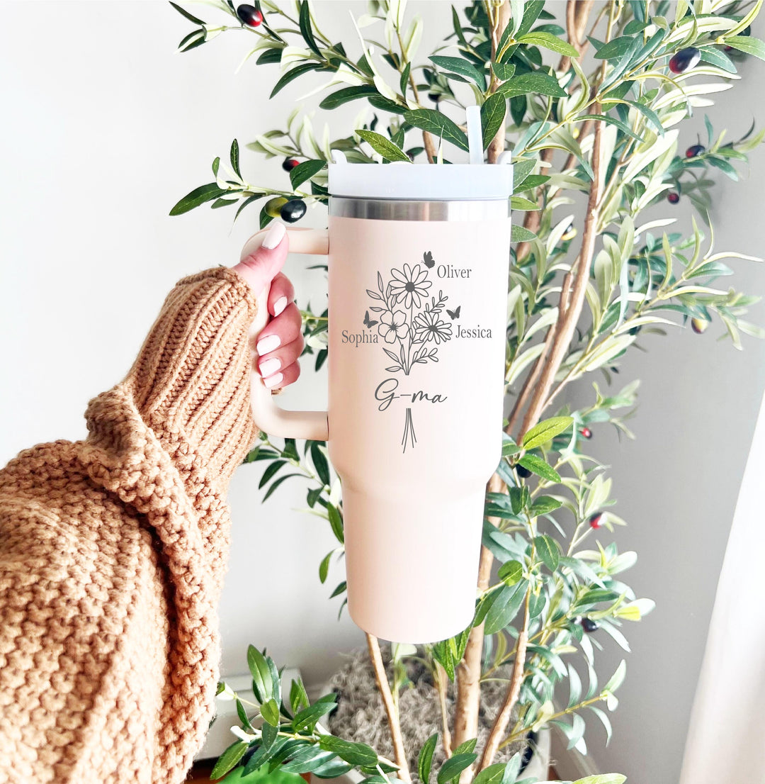 Personalized Mama Tumbler with kids Name&nbsp;Floral Christmas gift from Daughter, Mom Birthday gift , Mom Life Gift Cup