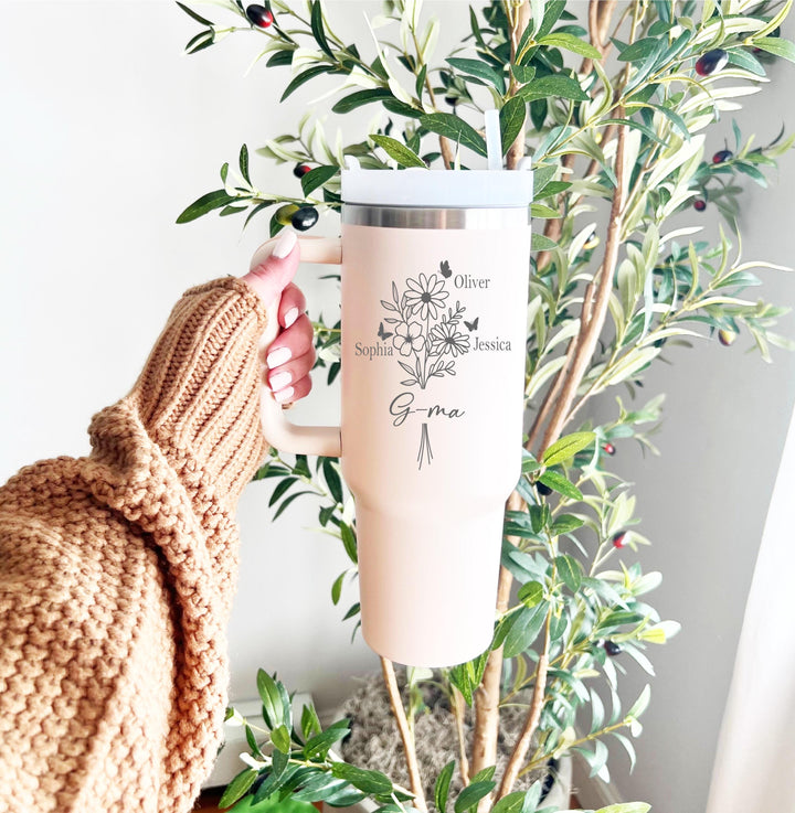 Personalized Mama Tumbler with kids Name&nbsp;Floral Christmas gift from Daughter, Mom Birthday gift , Mom Life Gift Cup