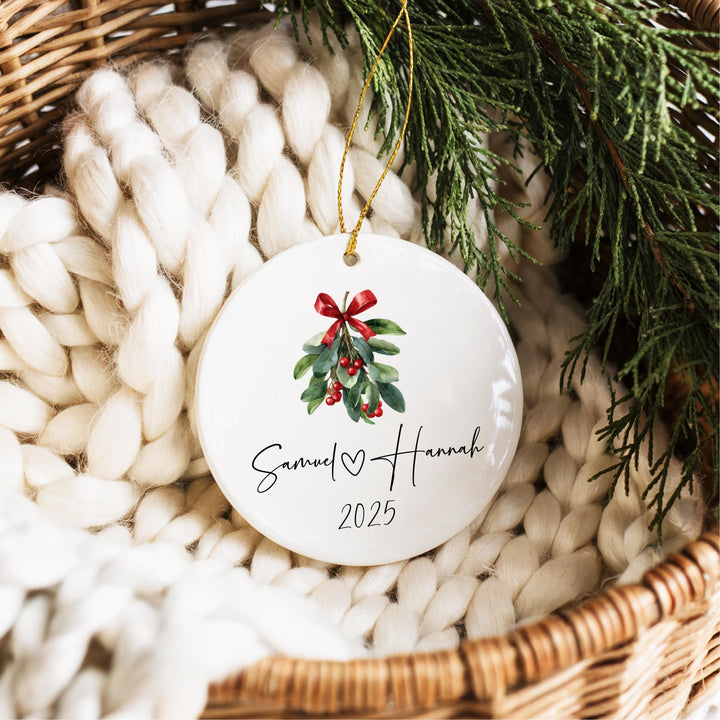 Personalized Couple Christmas Ornament – Custom Heart with Names &amp; Year, Romantic Holiday Keepsake, Newlywed or Engagement Gift
