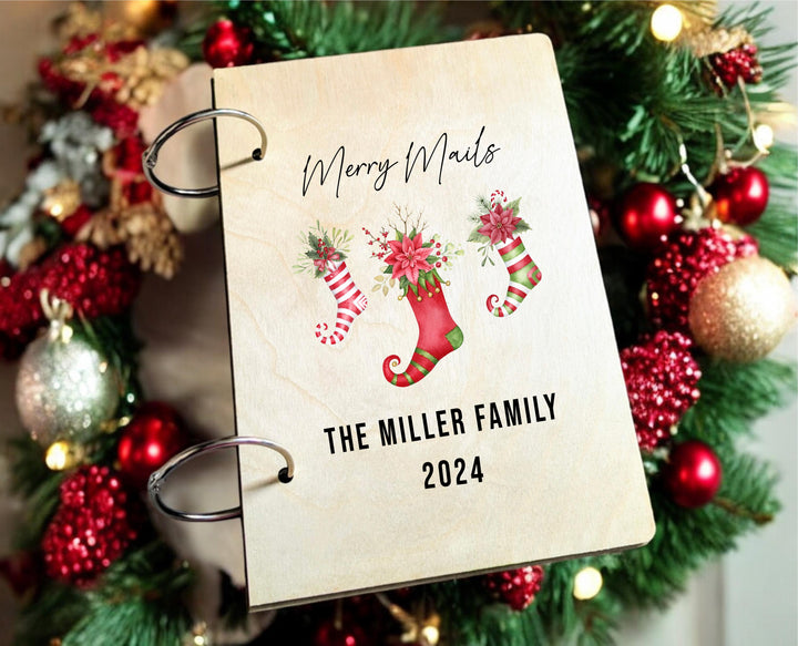Personalized Christmas Mail Organizer Binder with Family Name – Holiday Card Keepsake Book &amp; Custom Stocking Design Gift