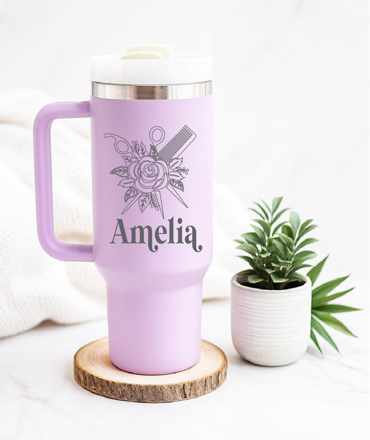 Hairstylist gift Tumbler with Scissors &amp; Comb – Custom Salon Stylist, Barber, or Cosmetology Student Gift