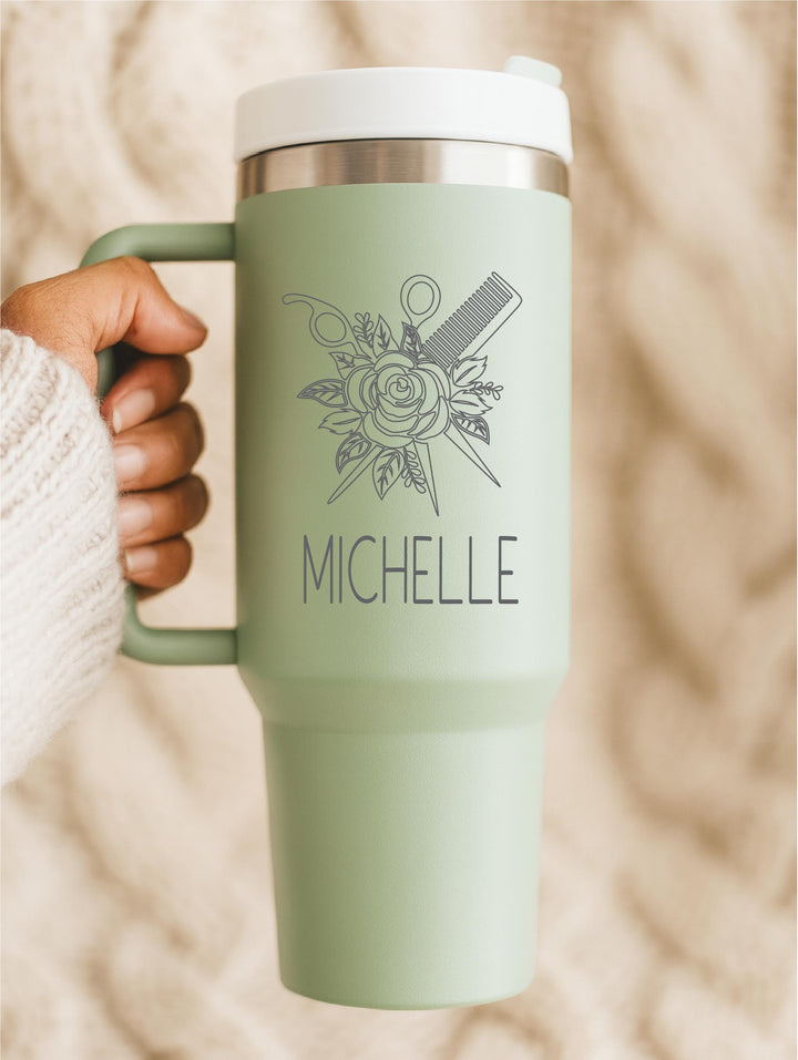 Hairstylist gift Tumbler with Scissors &amp; Comb – Custom Salon Stylist, Barber, or Cosmetology Student Gift
