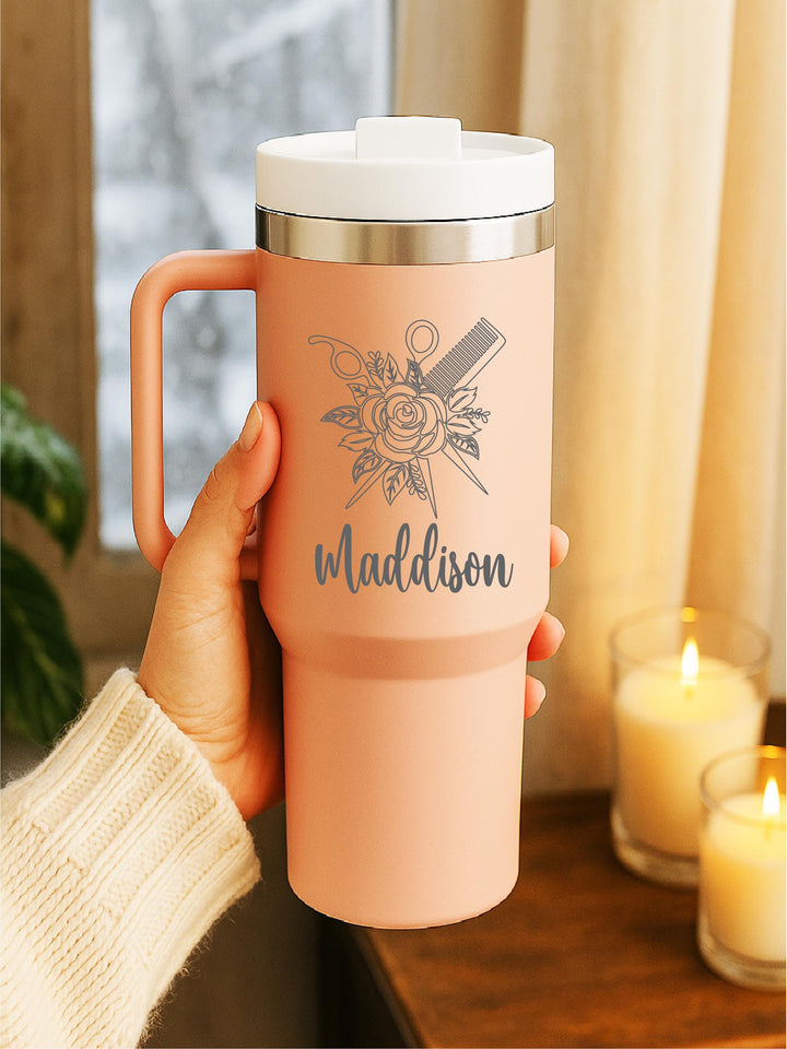 Hairstylist gift Tumbler with Scissors &amp; Comb – Custom Salon Stylist, Barber, or Cosmetology Student Gift