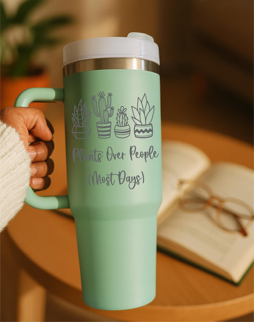 Plants Over People Tumbler – Funny&nbsp;Succulent &amp; Cactus Plant Lover Gift, Reusable Insulated Cup