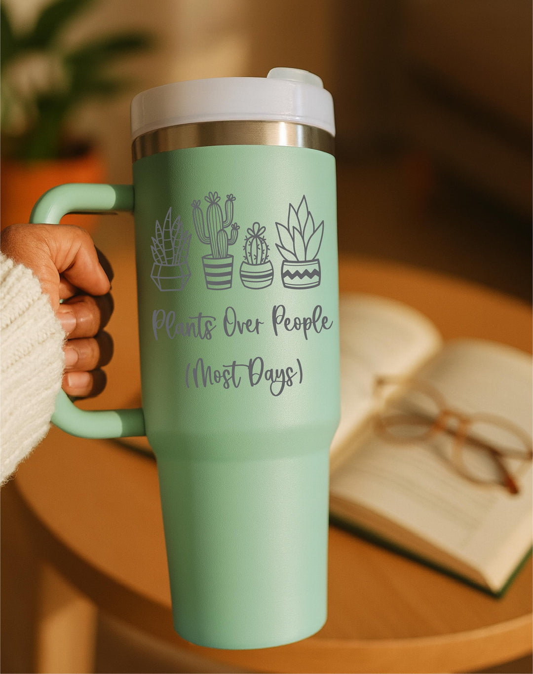 Plants Over People Tumbler – Funny&nbsp;Succulent &amp; Cactus Plant Lover Gift, Reusable Insulated Cup