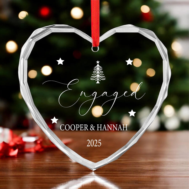 Personalized Engagement Ornament – Heart Keepsake, Custom Names & Date