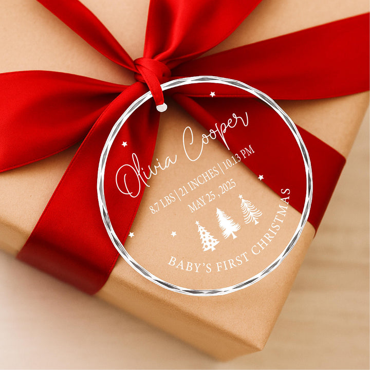 Baby’s First Christmas Ornament – Personalized Birth Stats Ornament with Name &amp; Date, Custom Holiday Keepsake Gift for Newborn