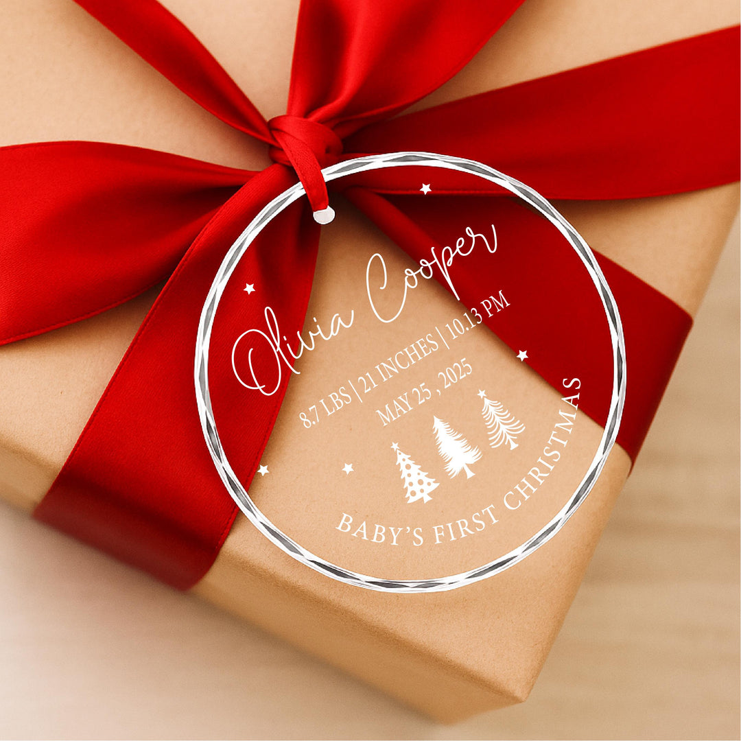 Baby's First Christmas Ornament – Personalized Birth Stats with Name & Date
