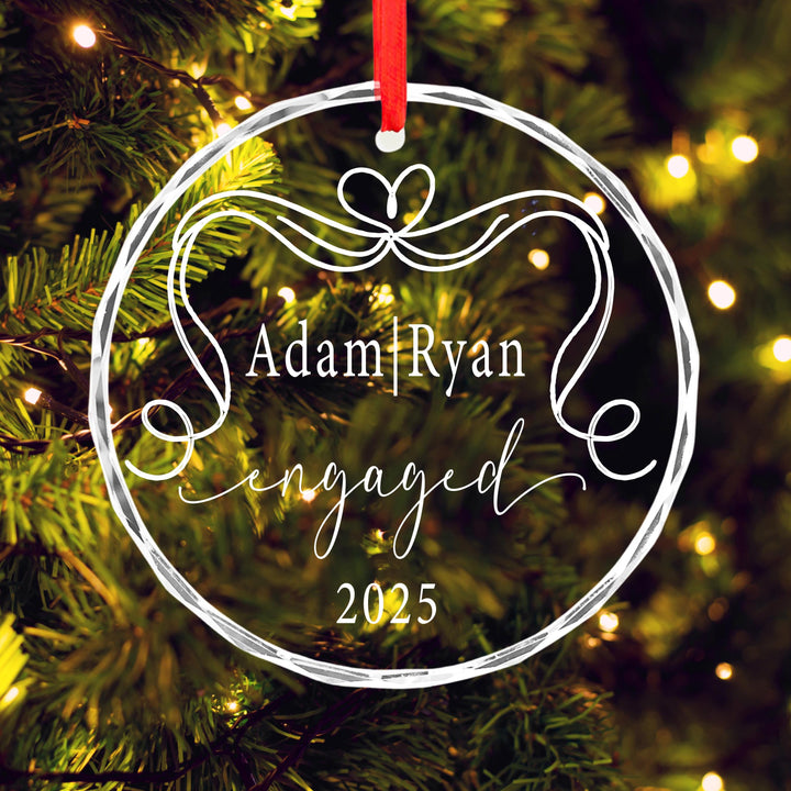 Personalized Engagement Ornament – Heart Glass, Custom Wedding Gift