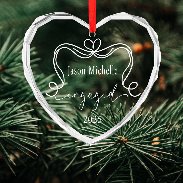 Personalized Engagement Ornament – Heart Glass, Custom Wedding Gift