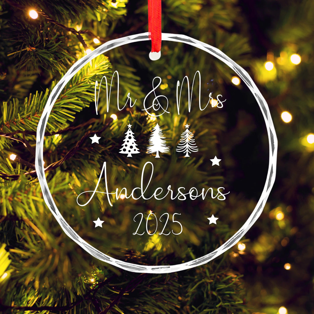 Personalized Wedding Ornament – Engraved Heart Glass, Anniversary Gift