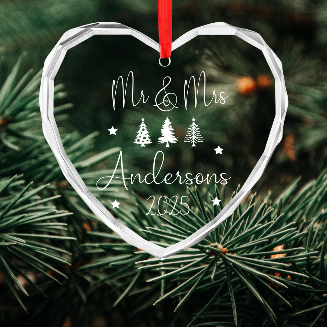 Personalized Wedding Ornament – Engraved Glass Heart, Anniversary Gift