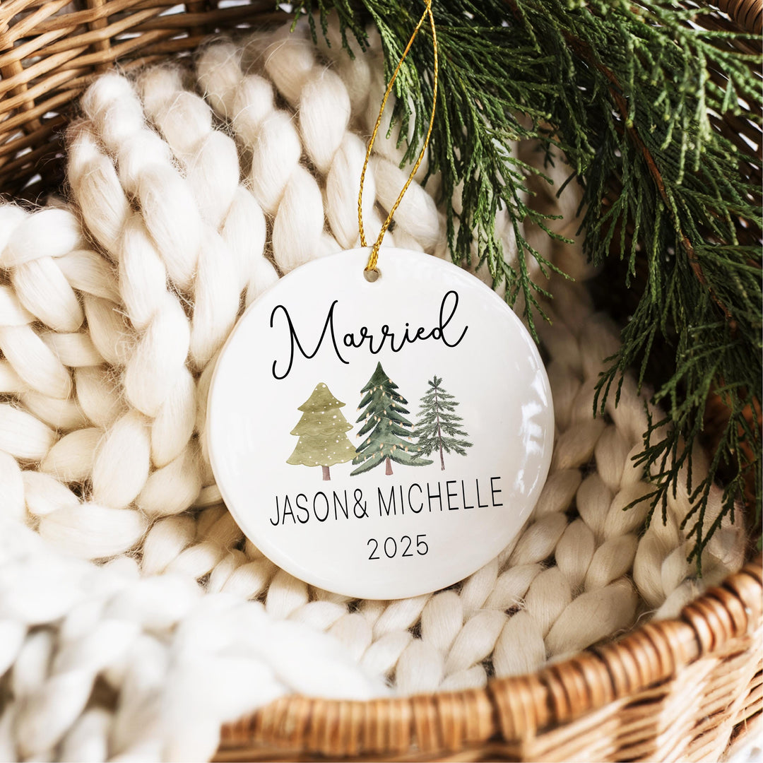 Personalized Heart Ceramic Married Christmas Ornament – Newlywed Keepsake
