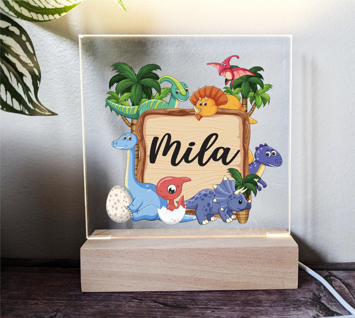 Personalized Dinosaur Night Light – Custom Baby Name LED Lamp for Nursery, Kids Room, Toddler Bedroom or Baby Shower Gift