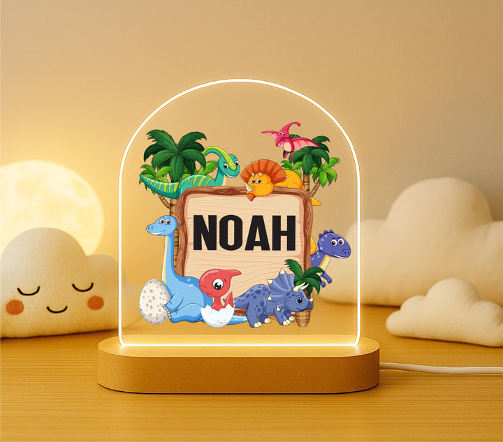 Personalized Dinosaur Night Light – Custom Baby Name LED Lamp for Nursery, Kids Room, Toddler Bedroom or Baby Shower Gift