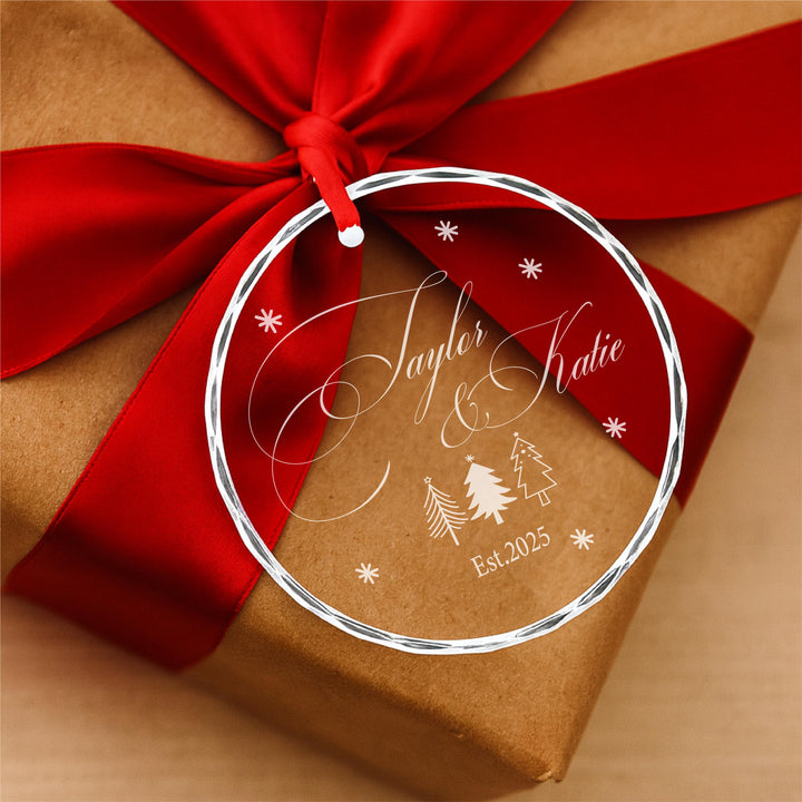 Personalized Couple Christmas Ornament 2025 • Custom Newlywed Tree Decoration • Engraved Glass Holiday Keepsake Gift