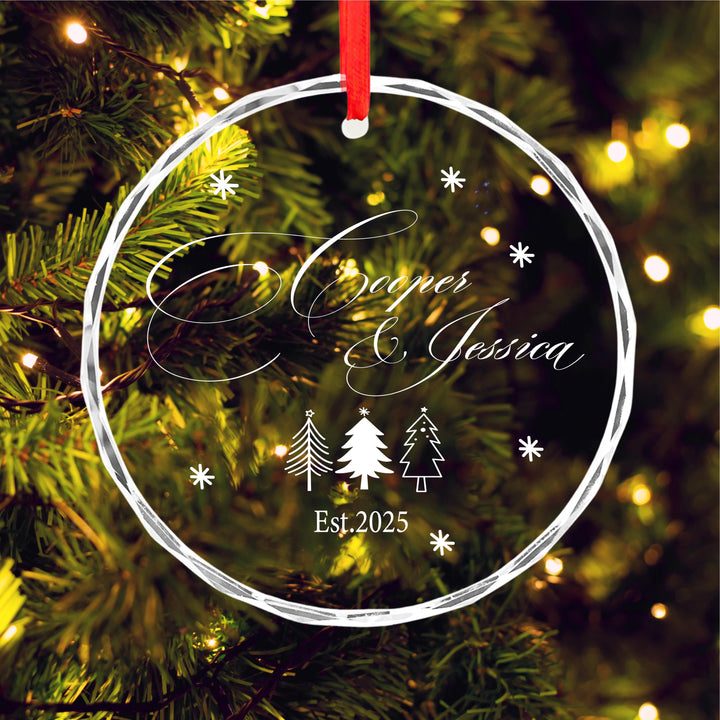 Personalized Couple Christmas Ornament 2025 • Custom Newlywed Tree Decoration • Engraved Glass Holiday Keepsake Gift