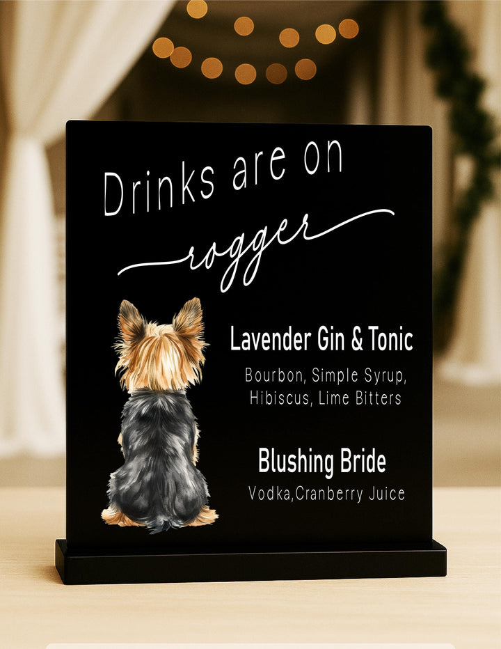 Custom Pet Wedding Bar Sign – Signature Cocktail Menu with Dog Illustration, Personalized Wedding Drink Sign