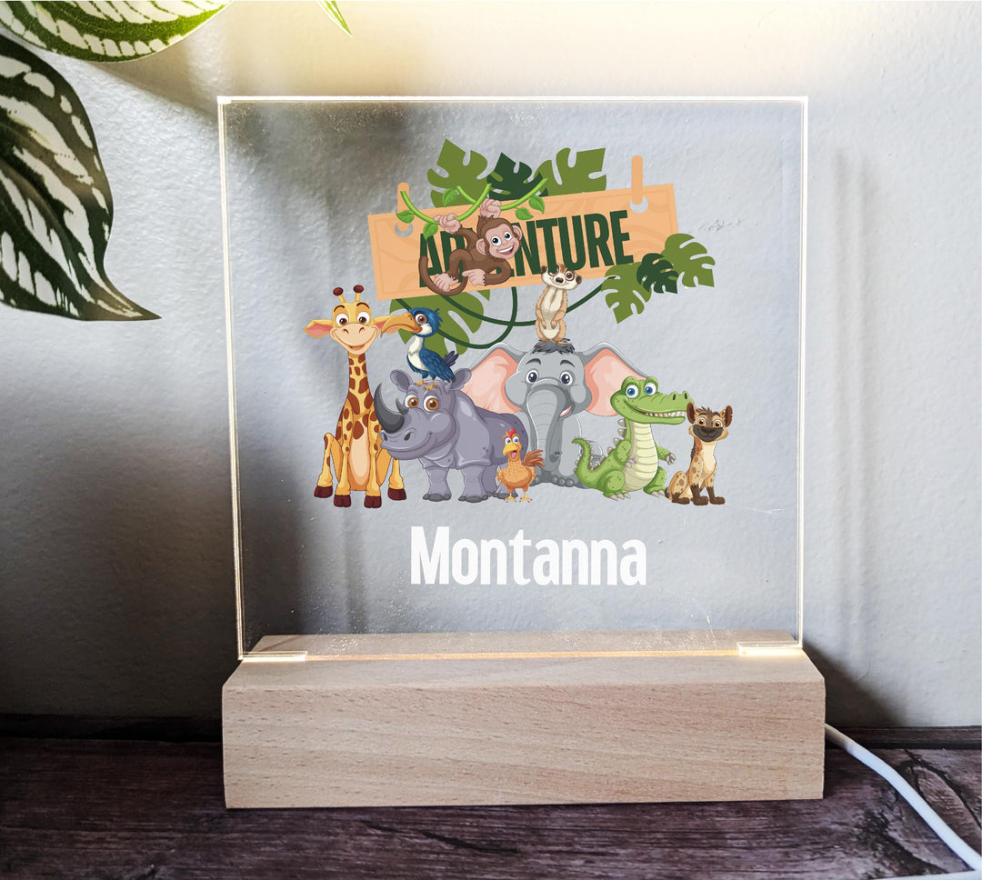 Personalized Jungle Safari Night Light, Custom Name