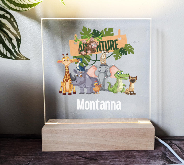 Personalized Jungle Safari Night Light, Custom Name