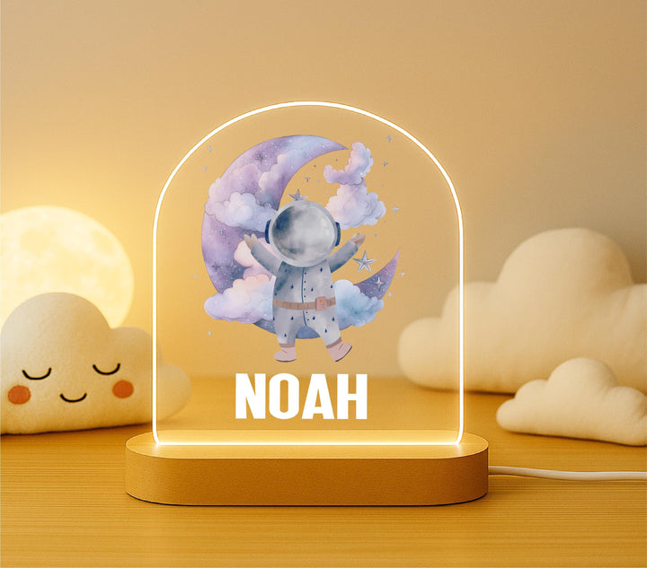 Personalized Astronaut Night Light – Custom Name Kids Lamp with Moon and Galaxy Design, Space Nursery and Bedroom Decor