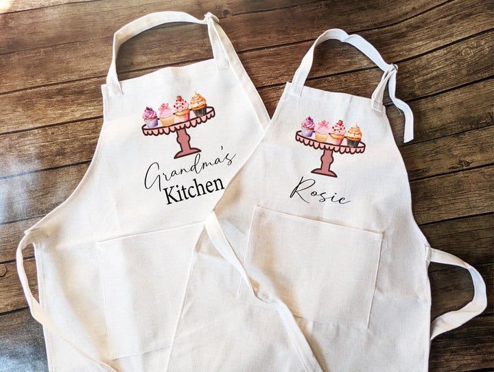 Personalized Cupcake Baking Apron – Custom Grandma and Kids Aprons with Name, Matching Kitchen Gift for Women and Family