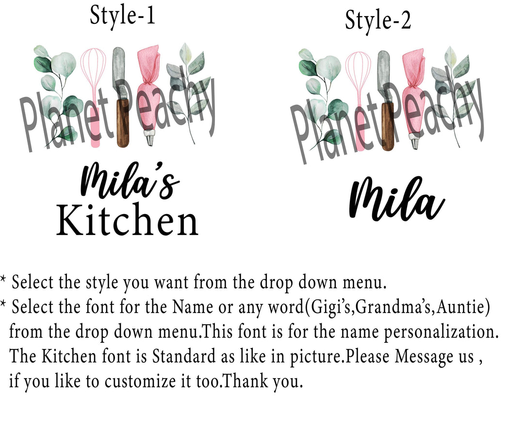 Personalized Baking Apron – Custom Grandma and Kids Aprons with Floral Utensil Design, Matching Kitchen Gift for Women