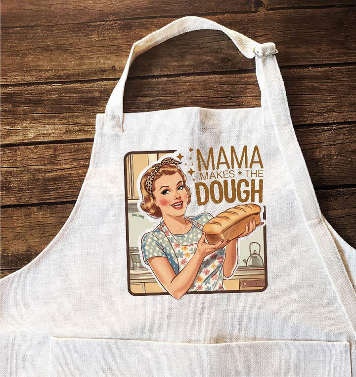 Retro Kitchen Apron “Mama Makes the Dough” Vintage Style Baking Apron, Gift for Mom, Women, and Bakers