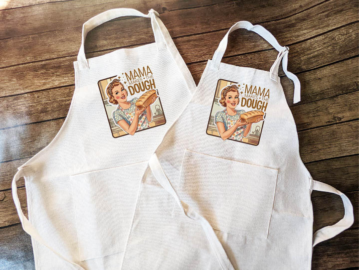 Retro Kitchen Apron “Mama Makes the Dough” Vintage Style Baking Apron, Gift for Mom, Women, and Bakers