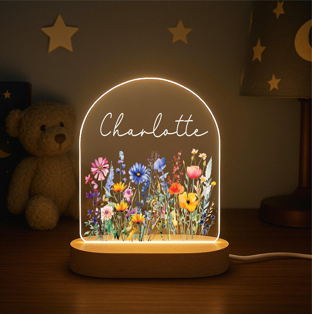 Personalized Floral Night Light – Baby Girl First Birthday Gift