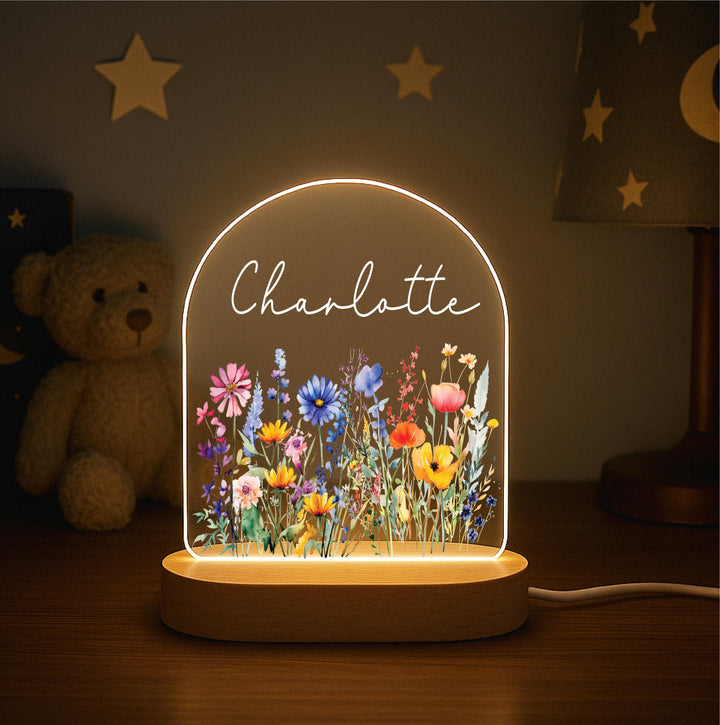 Personalized Floral Night Light – Baby Girl First Birthday Gift