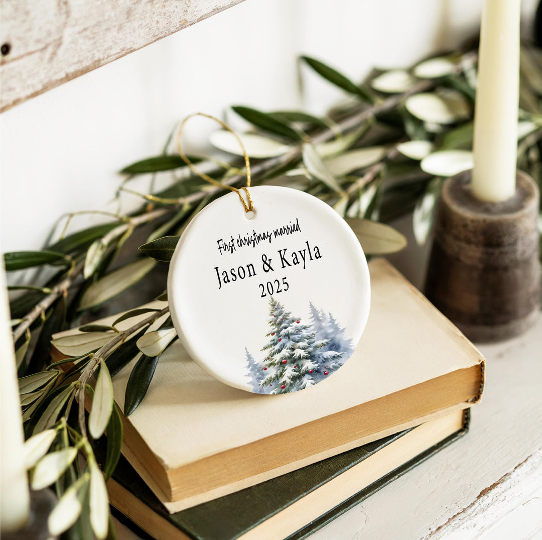 Personalized Newlywed Ornament, Custom Wedding Keepsake Gift for Couples