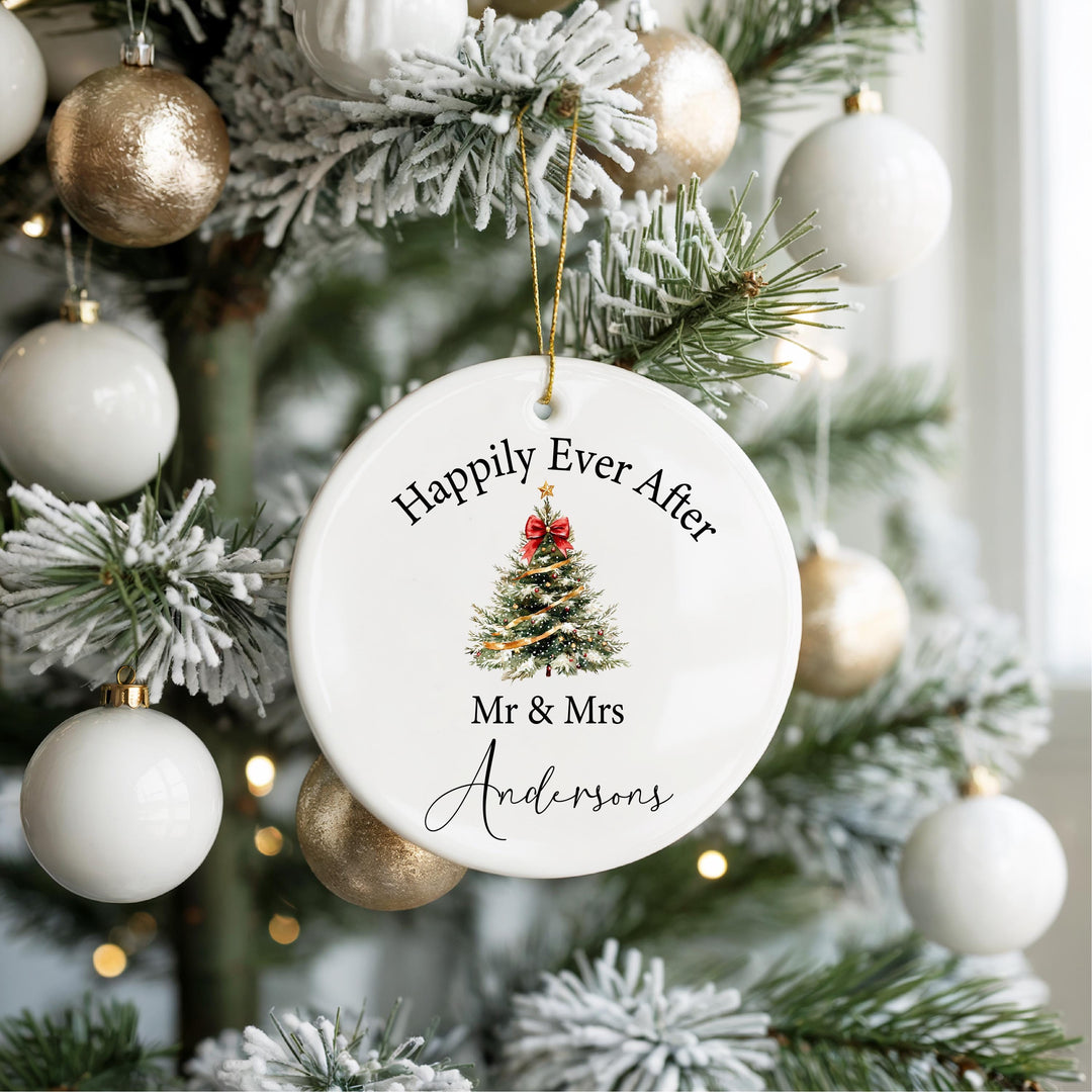 Happily Ever After Ornament – Personalized Mr &amp; Mrs Christmas Ornament, Newlywed Wedding Keepsake Gift for Couples