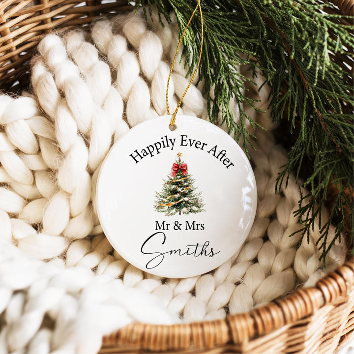 Happily Ever After Ornament – Personalized Mr &amp; Mrs Christmas Ornament, Newlywed Wedding Keepsake Gift for Couples