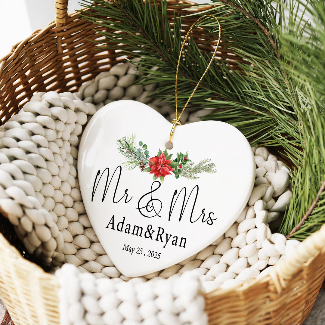 Personalized Mr &amp; Mrs Ornament 2025 – Newlywed Christmas Keepsake
