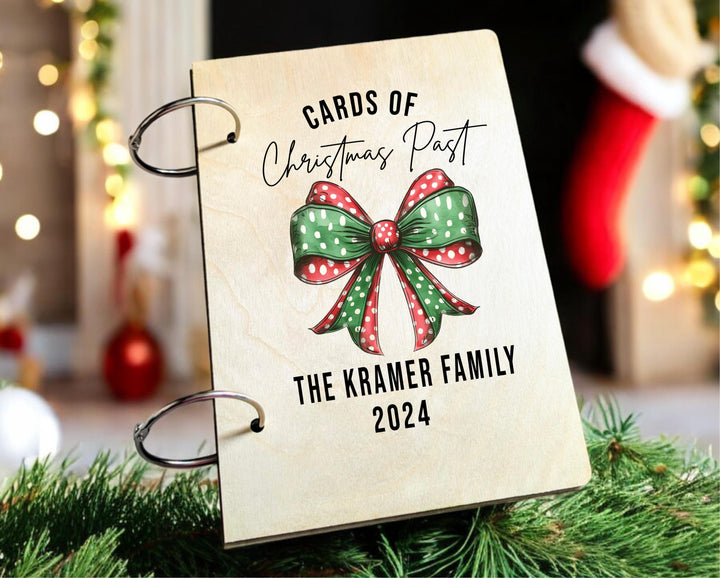 Personalized Christmas Card Holder Binder, Wooden Keepsake Album