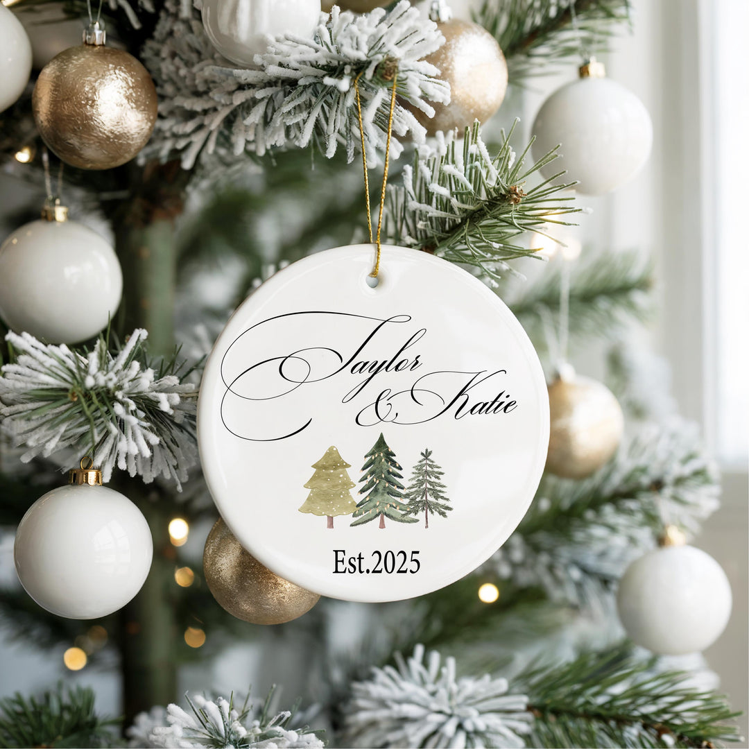 Personalized Christmas Ornament: Custom Names &amp; Est. Year, Ceramic or Heart