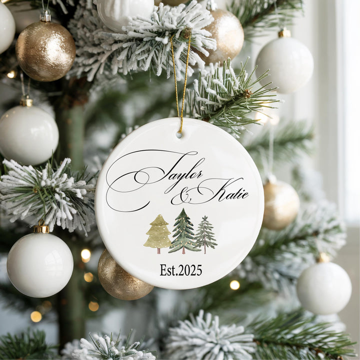 Personalized Christmas Ornament: Custom Names &amp; Est. Year, Ceramic or Heart
