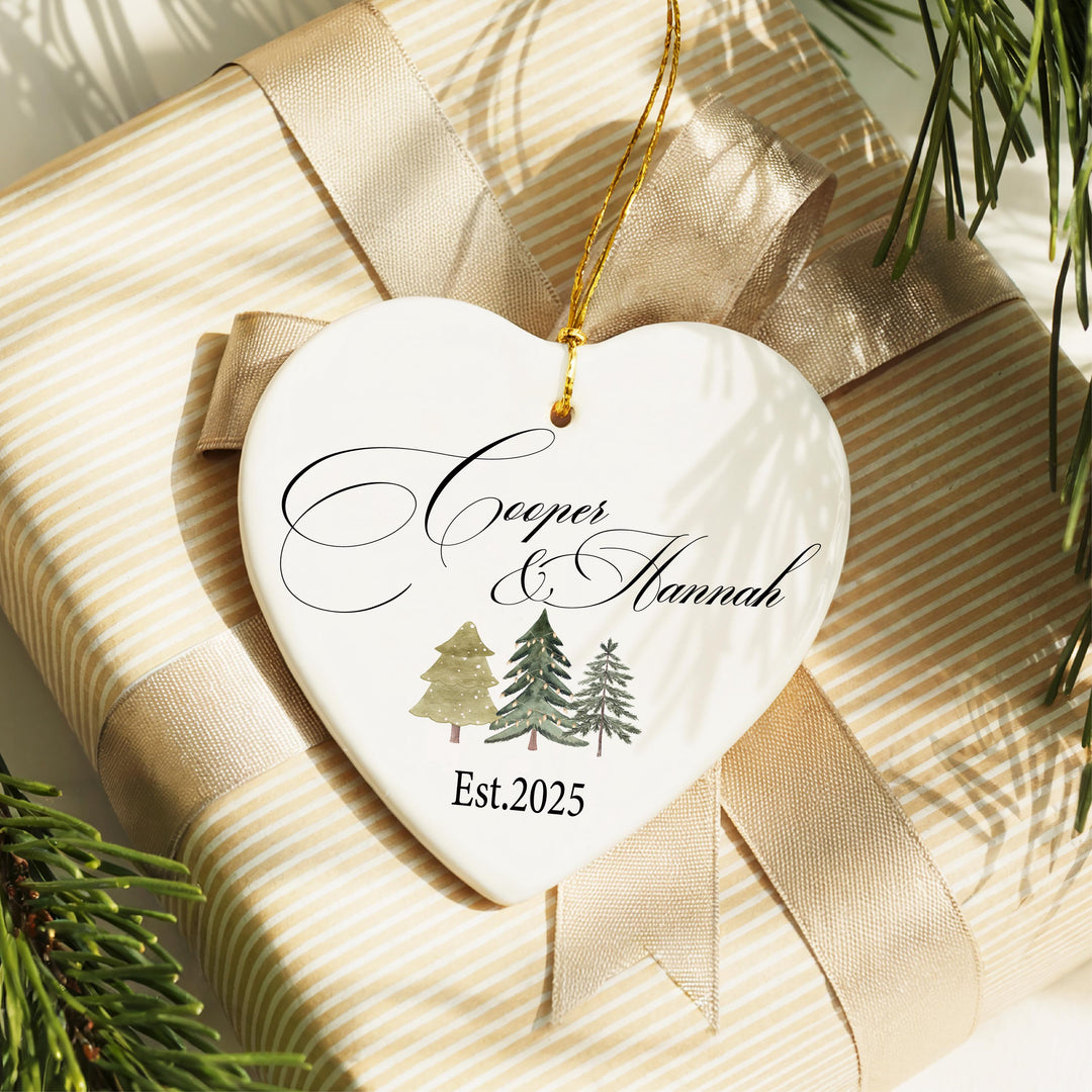 Personalized Christmas Ornament: Custom Names &amp; Est. Year, Ceramic or Heart
