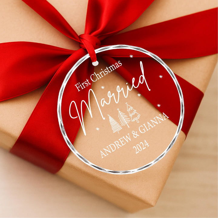 Personalized Newlywed married First Christmas Ornament 2025: Engraved Glass Keepsake