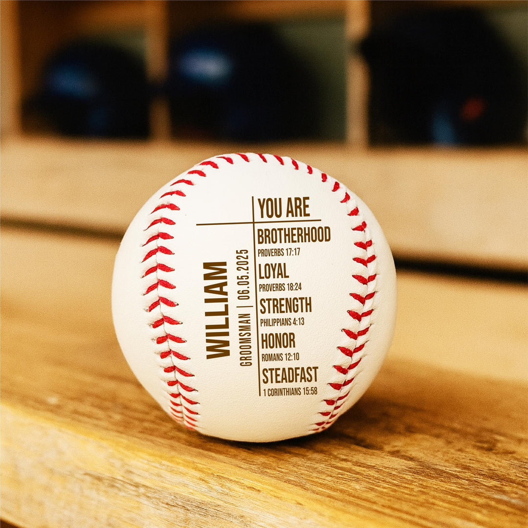 Engraved Leather Baseball Groomsmen Gift: Christian Wedding Keepsake