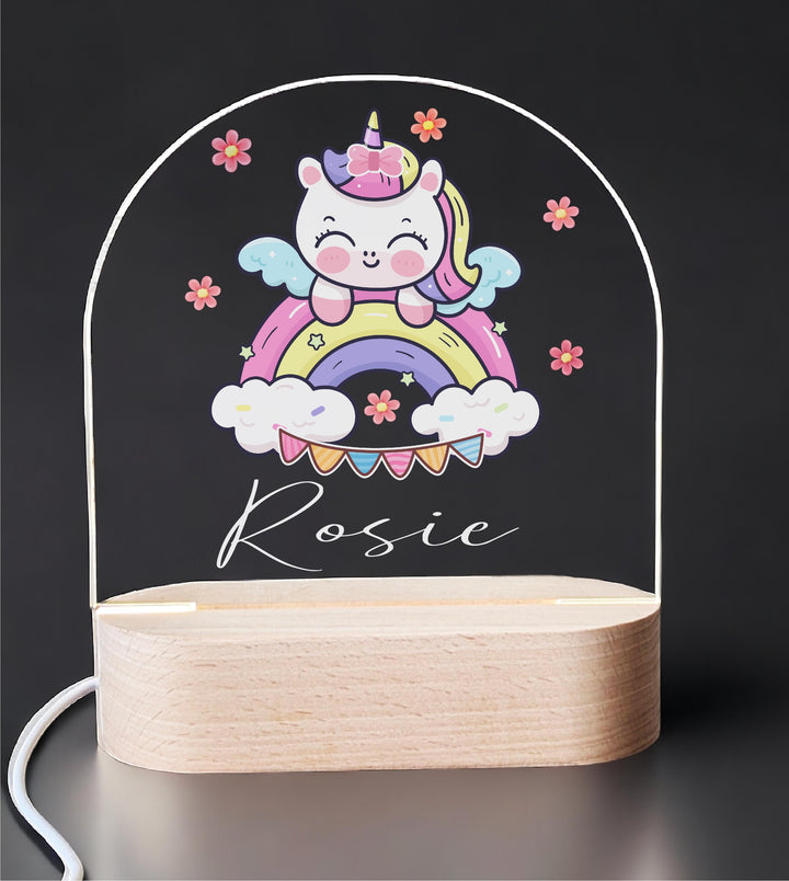Personalized Kids Night Light with Name – Unicorn Rainbow Nursery Table Lamp, Custom Baby Girl Bedroom Decor