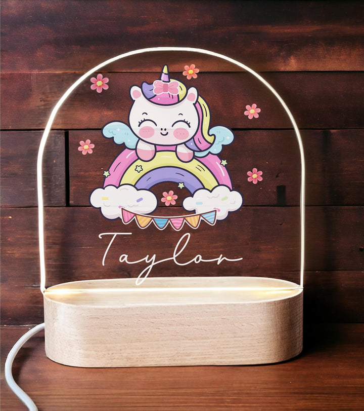 Personalized Kids Night Light with Name – Unicorn Rainbow Nursery Table Lamp, Custom Baby Girl Bedroom Decor