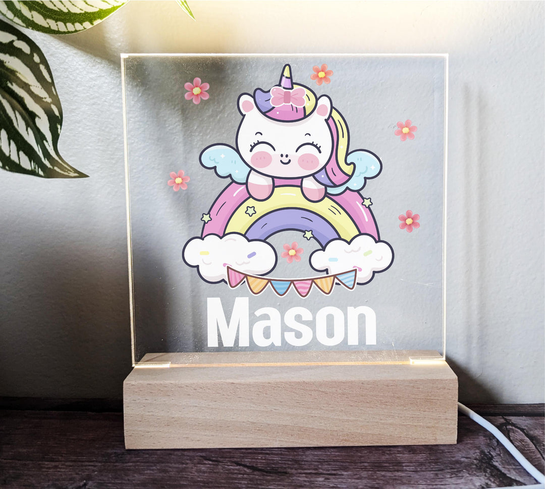 Personalized Unicorn Rainbow Night Light, Custom Name