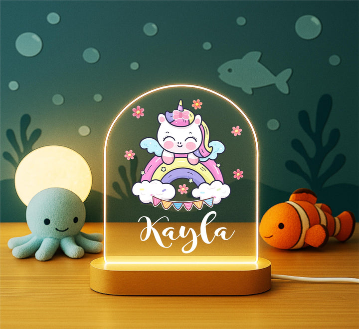 Personalized Kids Night Light with Name – Unicorn Rainbow Nursery Table Lamp, Custom Baby Girl Bedroom Decor