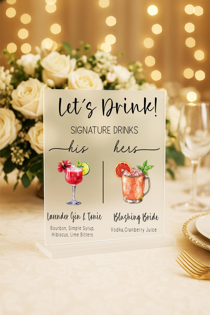 Wedding Signature Drink Sign – His and Hers Cocktail Menu Bar Sign, Personalized Signature Cocktails, Reception Bar D&#233;cor