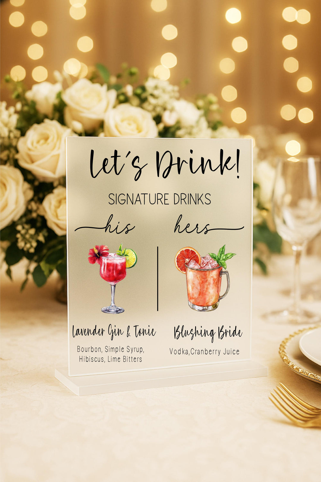 Personalized Wedding Signature Drink Sign - His & Hers Bar Decor