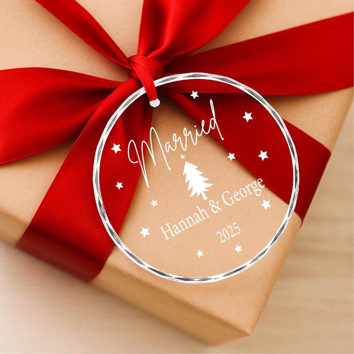 Married Christmas Ornament 2025 – Custom Wedding Keepsake Gift for Couples