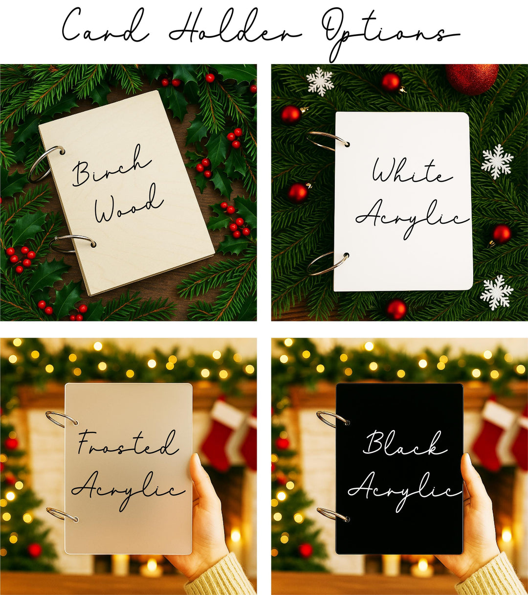 Christmas Card Holder Binder – Personalized Family Holiday Keepsake Album – Wooden Greeting Card Storage Organizer