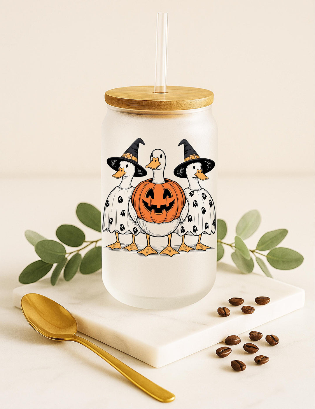 Duck &amp; Pumpkin Halloween Tumbler: Spooky Coffee Lover Gift